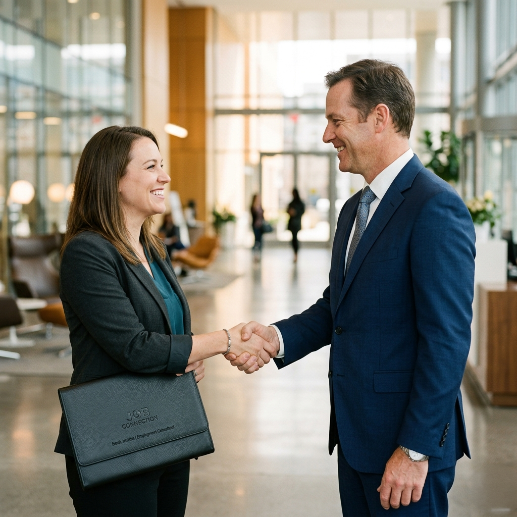 Business manager shaking hands with a Job Connection Employment Consultant